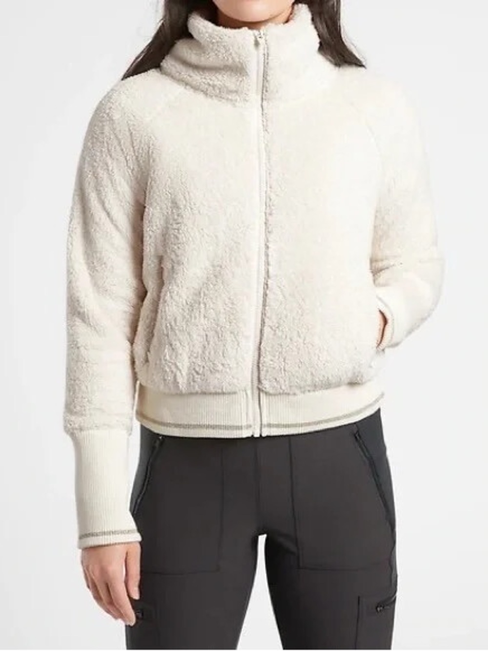 Athleta Tugga Sherpa Fleece Full Zip Jacket White Cream